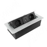 Выдвижной блок розеток, 265*118 мм, 2 розетки, 1 USB type-A, 1 USB type-C, серебро RBS-2S-2USBAC-SL