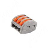 Клемма 222 с рычажком, 3 порта, для провода 0.5-4.0 кв.мм, ток 16А TE-222-X3-1