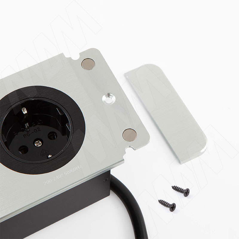 DESK открытый блок розеток, 188*80 мм, 1 розетка, 1 USB, 1 USB Type-C, быстрая зарядка, серебро фото товара 2 - DS-S-1S1A1C-F-AL