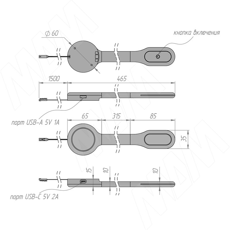 FLEX Светодиодный светильник на гибкой ножке с сенсорным выключателем, 1 USB, 1 USB Type-C, белый, 12V, нейтральный белый 4000К, 1,7W фото товара 7 - FX12-1A1C-TS-WT-NW2