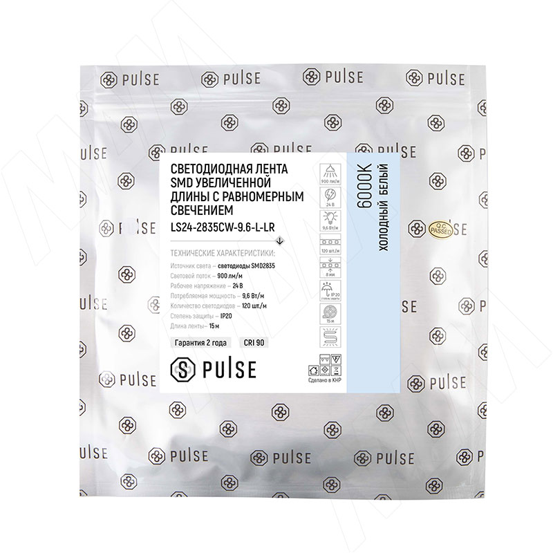 Лента светодиодная 2835/120, 24V, 15 м, длинное соединине, холодный белый 6000К, IP20, 9.6W/1м фото товара 3 - LS24-2835CW-9.6-L-LR