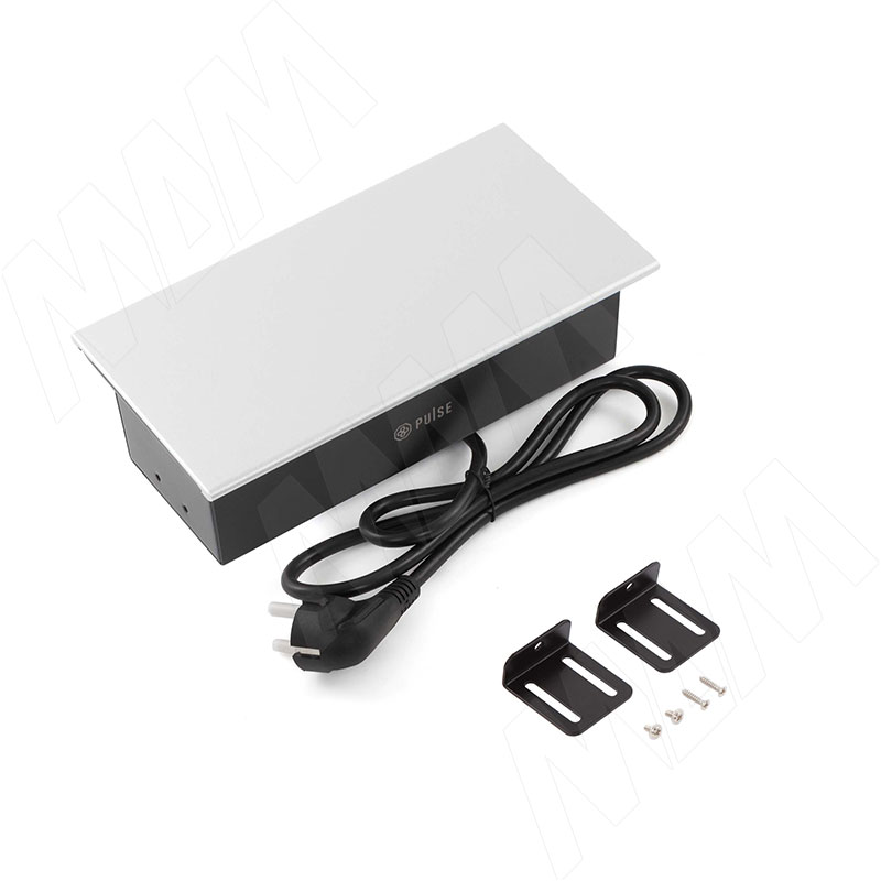 SLIDE блок розеток со сдвижной крышкой, 190*100 мм, 2 розетки, 1 USB, 1 USB Type-C, быстрая зарядка, серебро фото товара 2 - SLS-S-2S1A1C-F-AL