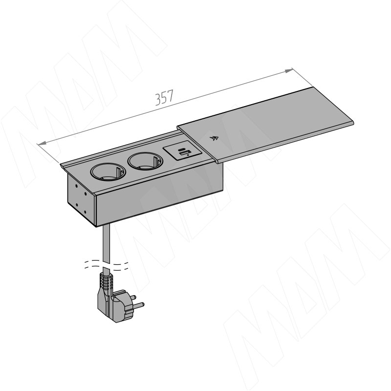 SLIDE блок розеток со сдвижной крышкой, 190*100 мм, 2 розетки, 1 USB, 1 USB Type-C, быстрая зарядка, серебро фото товара 5 - SLS-S-2S1A1C-F-AL