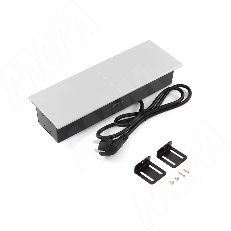 SLIDE блок розеток с раздвижными крышками, 280х72 мм, 3 розетки, 1 USB, 1 USB Type-C, быстрая зарядка, серебро фото товара 2 - SLS-S-3S1A1C-F2-Al