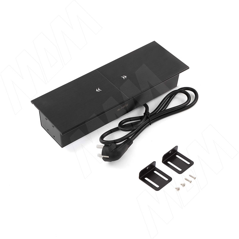 SLIDE блок розеток с раздвижными крышками, 280х72 мм, 3 розетки, 1 USB, 1 USB Type-C, быстрая зарядка, черный фото товара 2 - SLS-S-3S1A1C-F2-BL