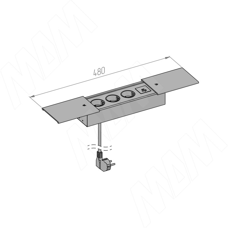 SLIDE блок розеток с раздвижными крышками, 280х72 мм, 3 розетки, 1 USB, 1 USB Type-C, быстрая зарядка, серебро фото товара 5 - SLS-S-3S1A1C-F2-Al