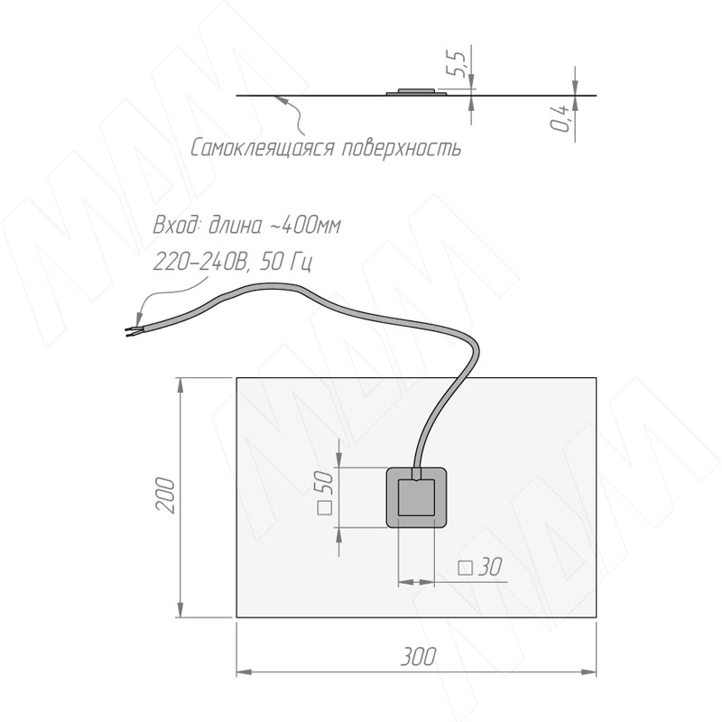 Обогревательный лист для зеркала, 200*300 мм, 220V, 15W фото товара 3 - SW-WML-MR-15W