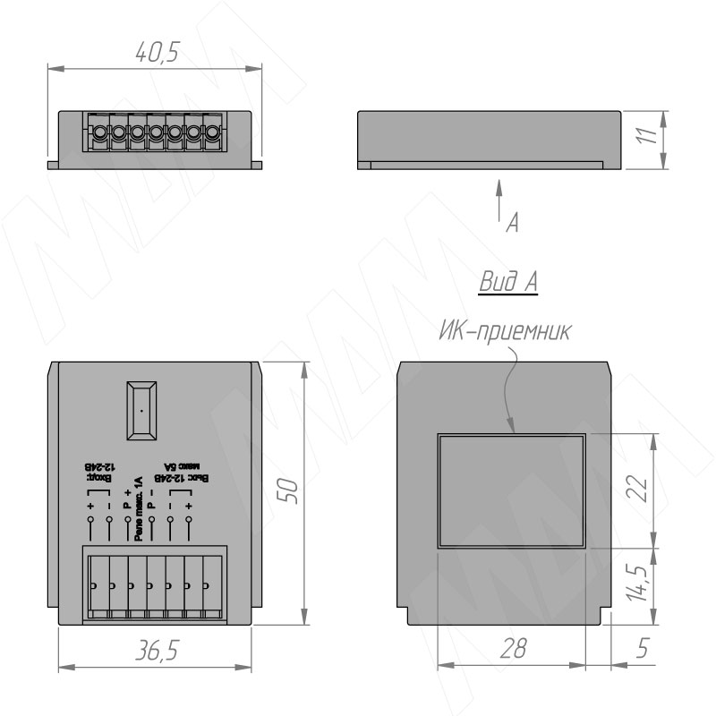 Выключатель инфракрасный (IR) на взмах руки диммируемый, для зеркала, 12/24V, 60/120W фото товара 5 - SW1-MS-MR-1