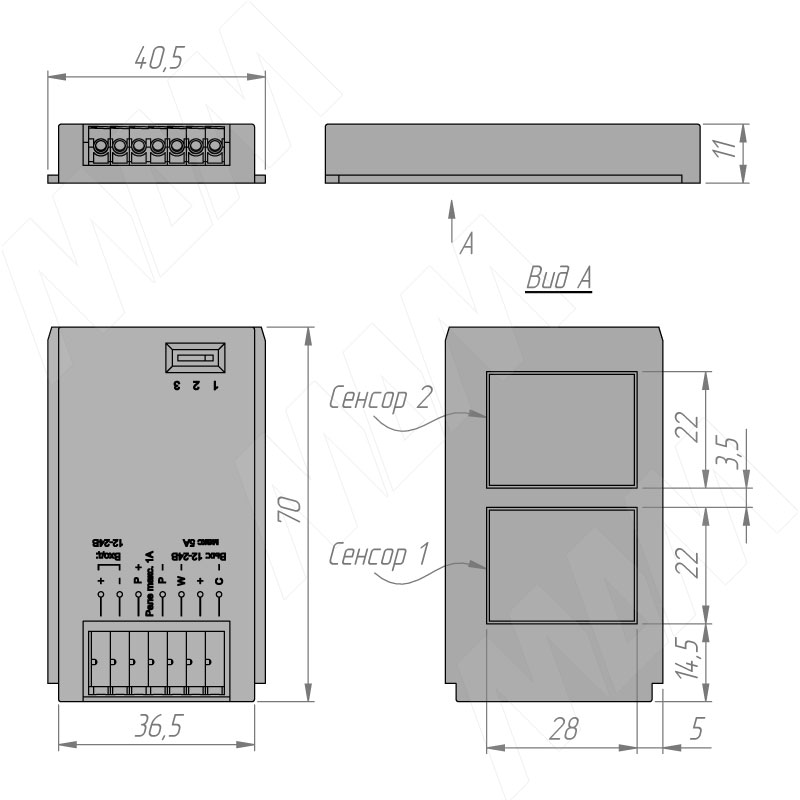 Выключатель сенсорный диммируемый, для зеркала, 2 кнопки, 12/24V, 60/120W фото товара 5 - SW1-TS-MR-2