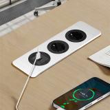 DESK открытый блок розеток, 254*80 мм, 2 розетки, 1 USB, 1 USB Type-C, быстрая зарядка, серебро DS-S-2S1A1C-F-AL, фото 3