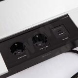 Блок розеток с откидной крышкой, 285*103 мм, 2 розетки, 1 USB, 1 USB Type-C, быстрая зарядка, серебро FU-S-2S1A1C-F-AL, фото 2