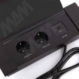 FLIP LUX блок розеток с откидной крышкой, 280*103 мм, 2 розетки, 1 USB, 1 USB Type-C, быстрая зарядка, черный FU-S-2S1A1C-F-BL, фото 2