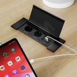 FLIP LUX блок розеток с откидной крышкой, 280*103 мм, 2 розетки, 1 USB, 1 USB Type-C, быстрая зарядка, черный FU-S-2S1A1C-F-BL, фото 4