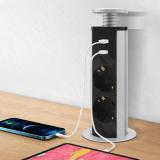 POST выдвижной блок розеток, d=60 мм, 3 розетки, 1 USB, 1 USB Type-C, быстрая зарядка, серебро PO-60-3S1A1C-F-AL, фото 4