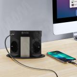 PUFF выдвижной блок розеток, d=122 мм, 4 розетки, 2 USB, 2 USB Type-C, быстрая зарядка, беспроводная зарядка, черный PU-120-4S2A2C-FW-BL, фото 4