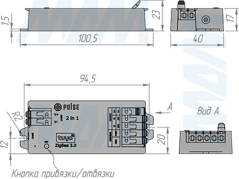 Размеры контроллера SMART для монохромных и CCT светодиодных лент, 2.4 ГГц, Zigbee 3.0 (артикул CO-ZB-2IN1-R)
