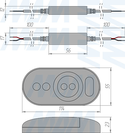 Размеры диммера с пультом ДУ, 433 МГц, для монохромной светодиодной ленты (артикул CORE-ST-S-RC-BL)