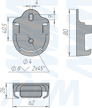 Размеры держателя пульта дистанционного управления (артикул HOLD-RE-WH)