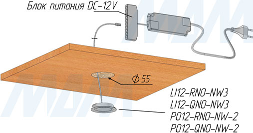 Установка точечного светодиодного светильника POINT (артикул PO12)