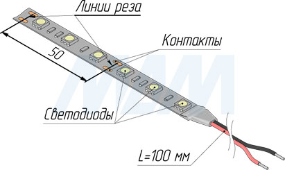 Монтаж и резка светодиодной ленты 5050/60, 12V, IP20, 14.4W/1м (артикул LS12-5050WW20-14.4, LS12-5050NW20-14.4, LS12-5050CW20-14.4)