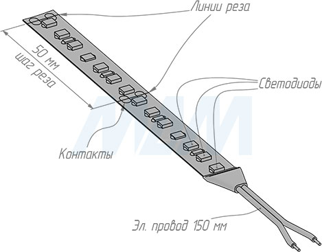 Монтаж и резка сверхъяркой светодиодной ленты LUX 2835/140, основание 10 мм, 24V, CRI 90, IP20, 20W/1м (артикул LS24-2835-20-20-HE)