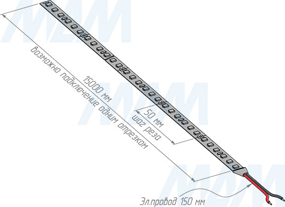 Монтаж и резка светодиодной ленты 2835/120, 24V, длинное соединение, IP20, 9.6W/1м (артикул LS24-2835 9-6-L-LR)