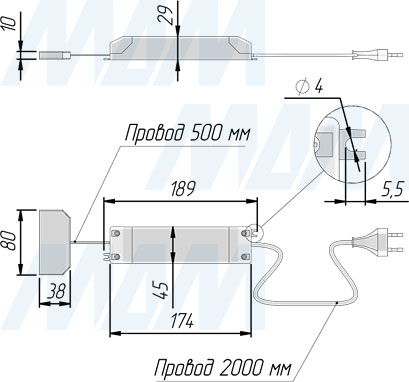 Размеры блока питания Domus Line, выходное напряжение DC-24 V, мощность 60 W (артикул LSADL-PS24V-IP20-60W)