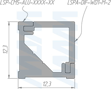 Размеры углового профиля СМ5, 12х12 мм с угловым рассеивателем (артикул LSP-CM5-ALU)