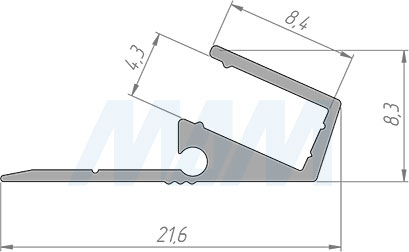 Размеры углового профиля CМ9  для ленты шириной 5 мм для гибкого рассеивателя (артикул LSP-CM9-ALU-3)