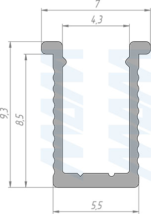 Размеры врезного профиля FМ9  для ленты шириной 5 мм для гибкого рассеивателя (артикул LSP-FM9-ALU-3)