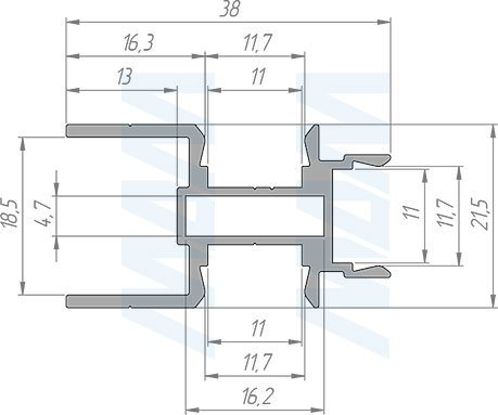 Размеры профиля MR1 для зеркала, серебро, для плоского рассеивателя, L-3000 (артикул LSP-MR1-ALU-3-AL)