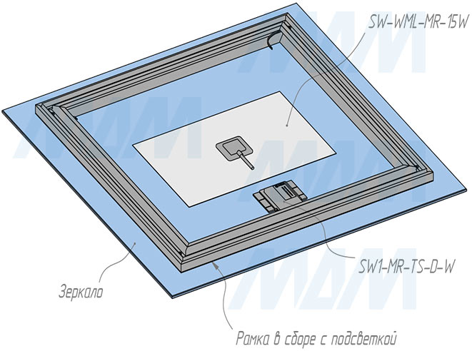 Сборка и монтаж профиля MR1 для зеркала, серебро, для плоского рассеивателя, L-3000 (артикул LSP-MR1-ALU-3-AL), схема 5