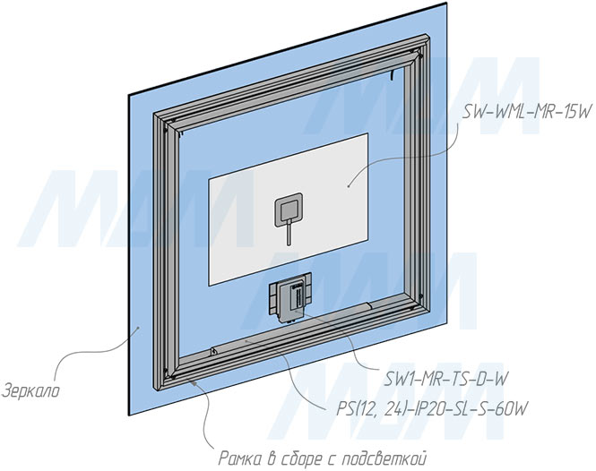 Сборка и монтаж профиля MR1 для зеркала, серебро, для плоского рассеивателя, L-3000 (артикул LSP-MR1-ALU-3-AL), схема 6