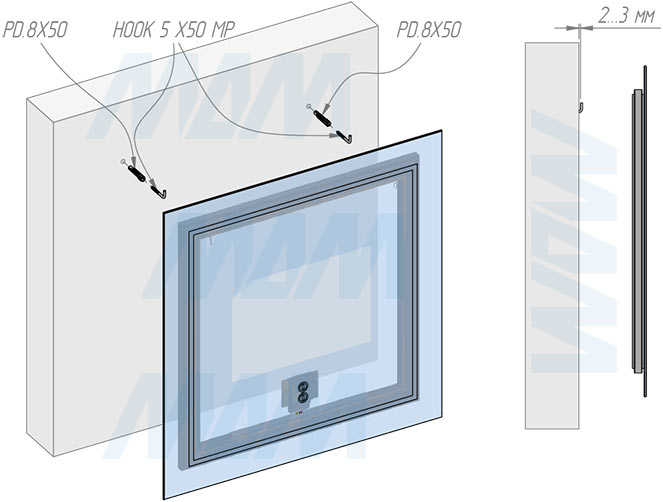 Сборка и монтаж профиля MR1 для зеркала, серебро, для плоского рассеивателя, L-3000 (артикул LSP-MR1-ALU-3-AL), схема 7