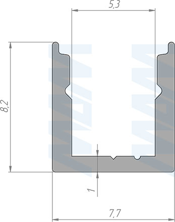 Размеры накладного узкого профиля SM9, 7,5х8 мм, для ленты с основанием 5 мм (артикул LSP-SM9-ALU)