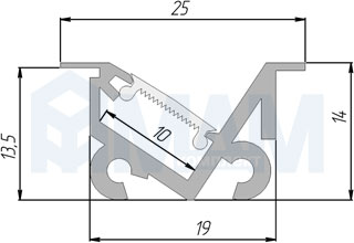 Размеры врезного профиля SPLITTY для светодиодной ленты, 25х14 мм (артикул LSP-SPLI-ALU)