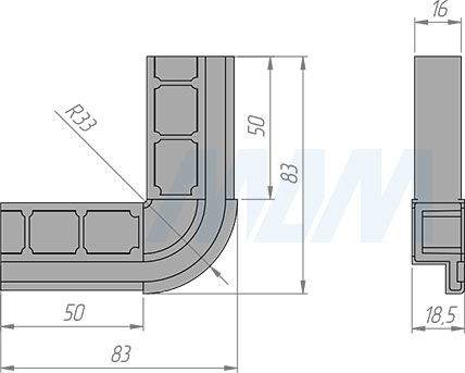 Размеры уголка для сборки рамочного профиля LUMINOR В459 (артикул LSP-B459)