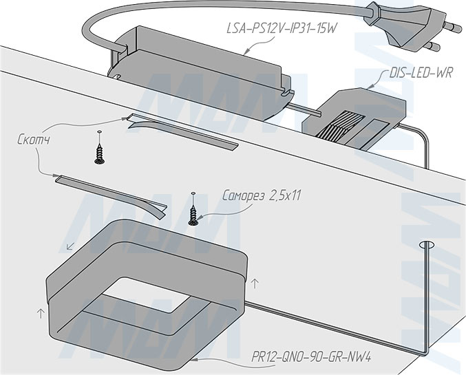 Установка точечного квадратного светодиодного светильника PRISM, 12V, 3.5W (артикул PR12-QNO-90)