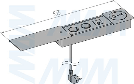 Размеры блока розеток со сдвижной крышкой, 190x100 мм, 2 розетки, 1 USB, 1 USB Type-C, быстрая зарядка (артикул SLS-S-2S1A1C-FW), чертеж 2