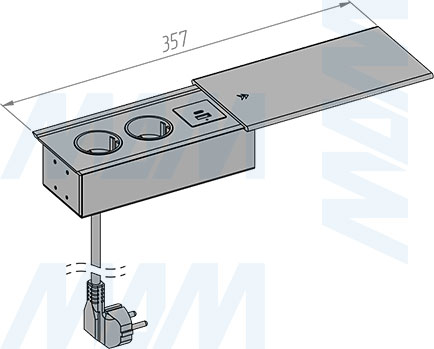 Размеры блока розеток со сдвижной крышкой, 190x100 мм, 2 розетки, 1 USB, 1 USB Type-C, быстрая зарядка (артикул SLS-S-2S1A1C-F), чертеж 2