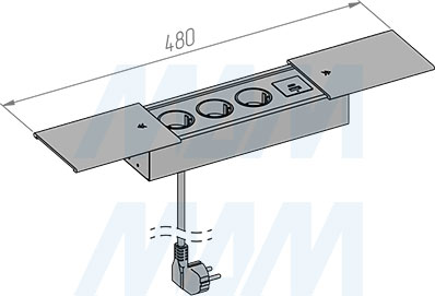 Размеры блока розеток с раздвижными крышками, 180x72 мм, 3 розетки, 1 USB, 1 USB Type-C, быстрая зарядка (артикул SLS-S-3S1A1C-F2), чертеж 2