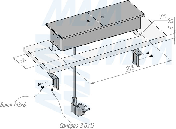 Установка блока розеток с раздвижными крышками, 180x72 мм, 3 розетки, 1 USB, 1 USB Type-C, быстрая зарядка (артикул SLS-S-3S1A1C-F2)