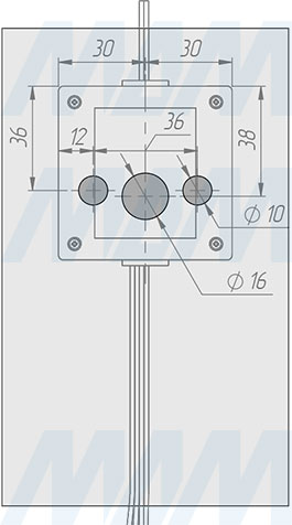 Исполнение сенсорного окна в амальгаме зеркала для установки диммируемого выключателя для зеркала на взмах, обогрев, 1 кнопка, 24В (артикул SW1-MR-MS-D-W)