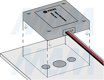 Установка диммируемого выключателя для зеркала на взмах, 1 кнопка, 24В (артикул SW1-MR-MS-D)