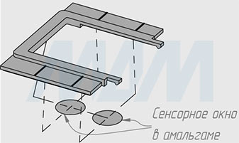 Установка выключателя для зеркала сенсорного диммируемого с обогревом  для ленты CCT, 2 кнопки, 12/24В (артикул SW1-MR-TS-D-W-CCT), чертеж 3