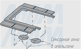 Приклейка монтажной планки сенсорного диммируемого выключателя для зеркала, обогрев, 2 кнопки, 12/24В (артикул SW1-MR-TS-D-W)