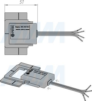 Размеры сенсорного диммируемого выключателя для зеркала, 1 кнопка, 12/24В (артикул SW1-MR-TS-D), чертёж 3