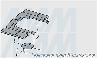 Приклейка монтажной планки сенсорного диммируемого выключателя для зеркала, 1 кнопка, 12/24В (артикул SW1-MR-TS-D)