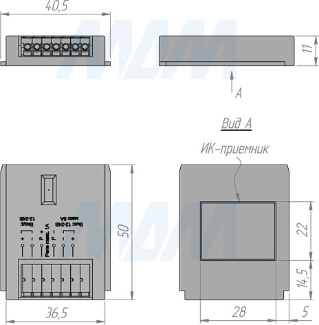 Размеры инфракраснjuj (IR) диммируемого выключателя на взмах руки для зеркала, 12/24V, 60/120W (артикул SW1-MS-MR-1)