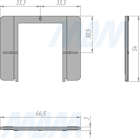 Размеры планки для монтажа инфракраснjuj (IR) диммируемого выключателя на взмах руки для зеркала, 12/24V, 60/120W (артикул SW1-MS-MR-1)